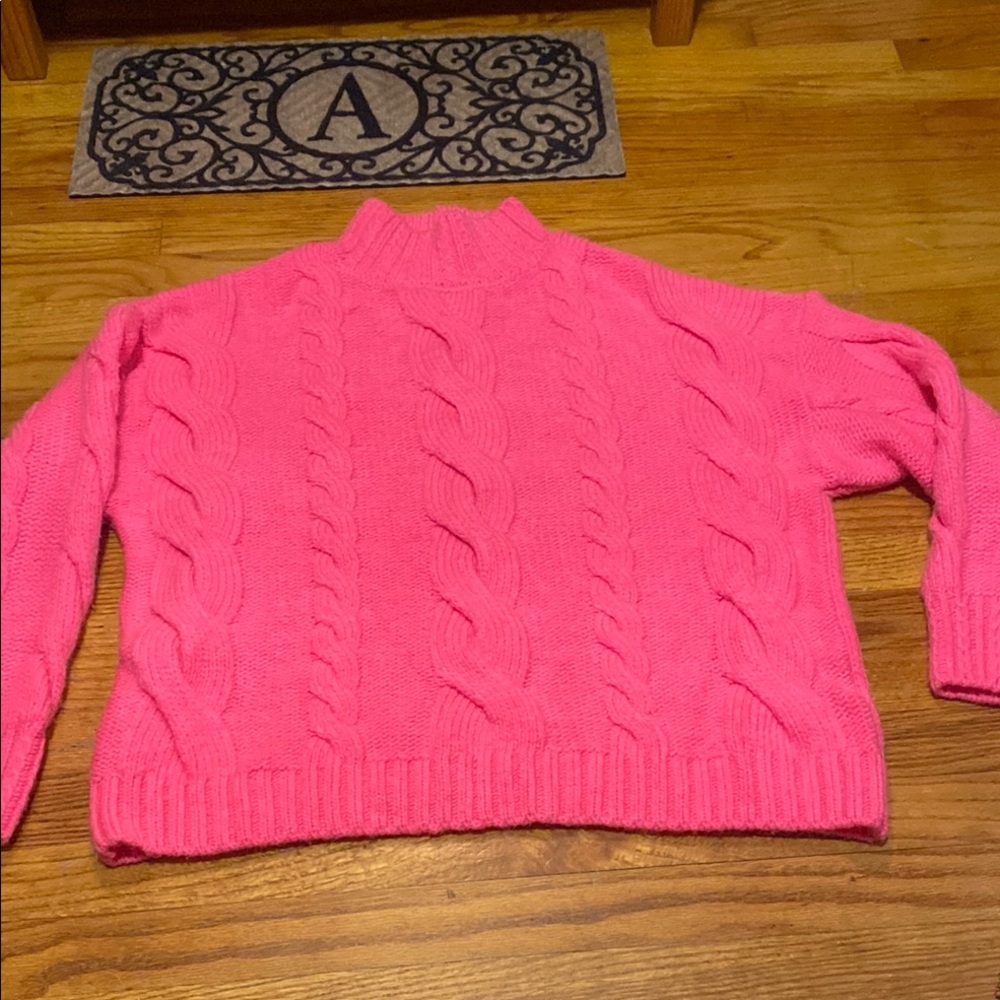 Anthropologie Hot Pink Cable Cable Knit Wool Blend Sweater